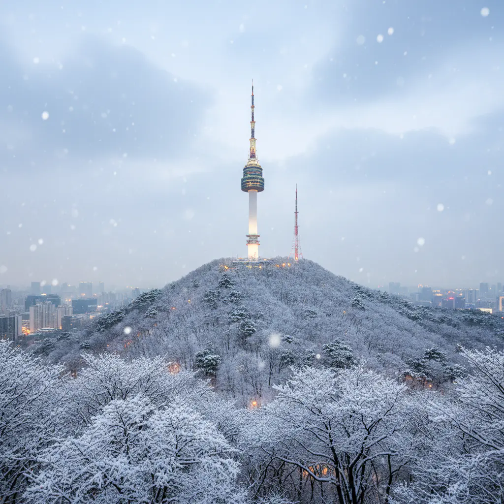 눈 덮인 남산과 N서울타워