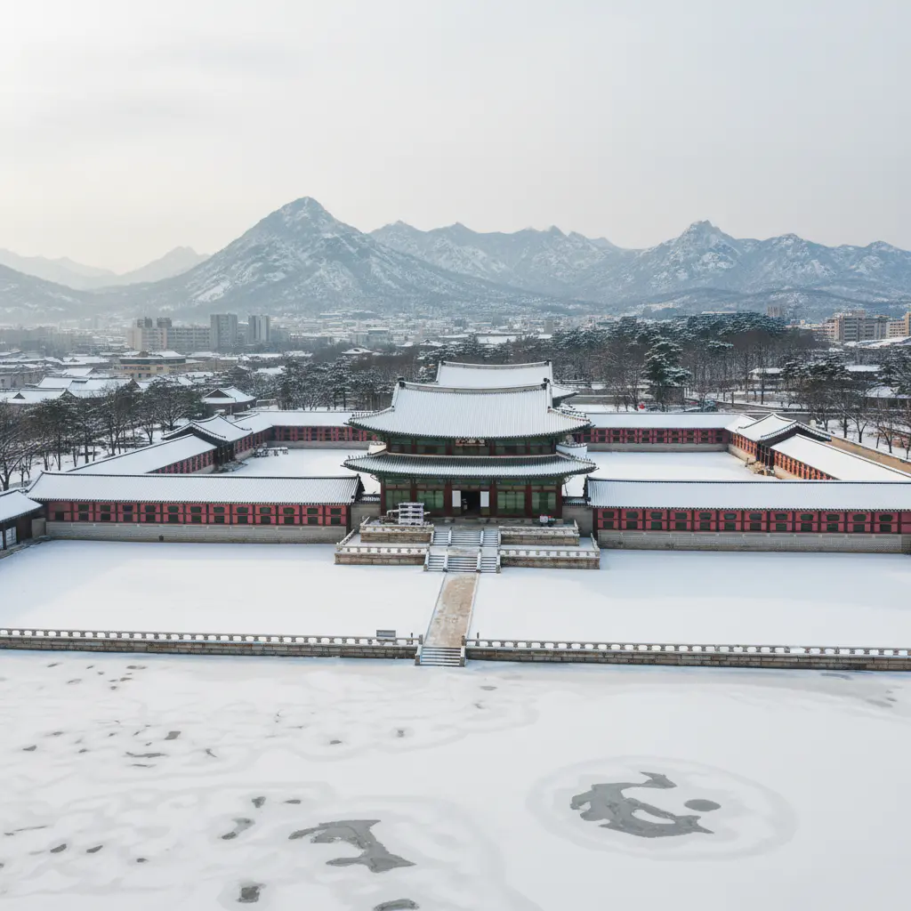 눈 내린 경복궁 전경